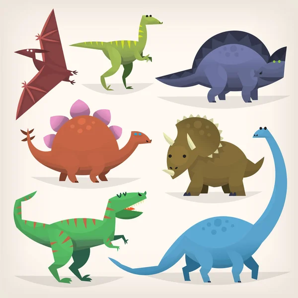 Conjunto de dinosaurios coloridos — Vector de stock