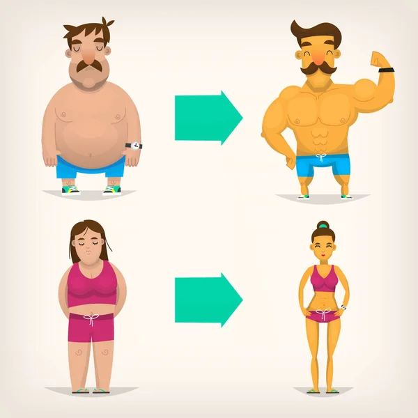 Antes y después de fitness — Archivo Imágenes Vectoriales