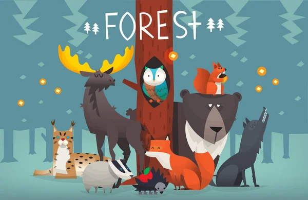 Vänliga skogens djur — Stock vektor