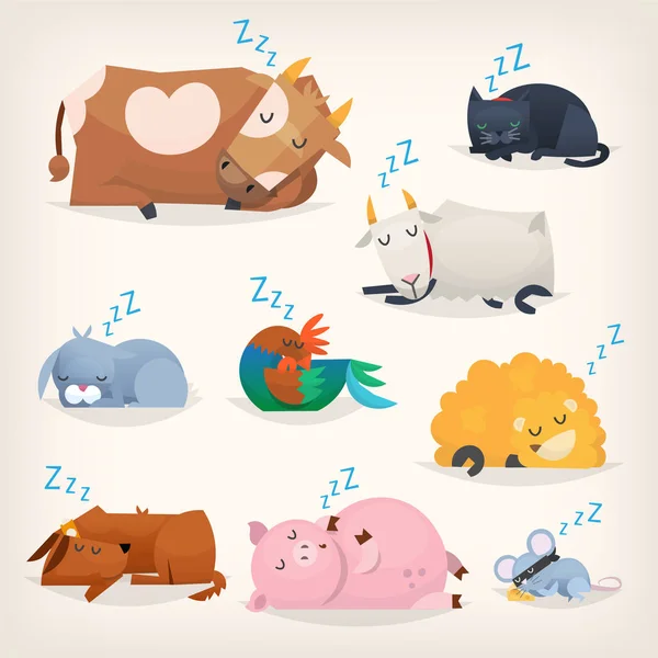 Dormir lindos animales — Vector de stock