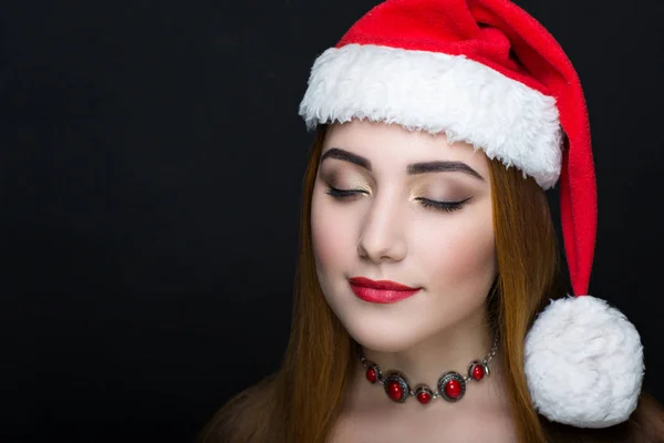 Nő Santa kalap — Stock Fotó