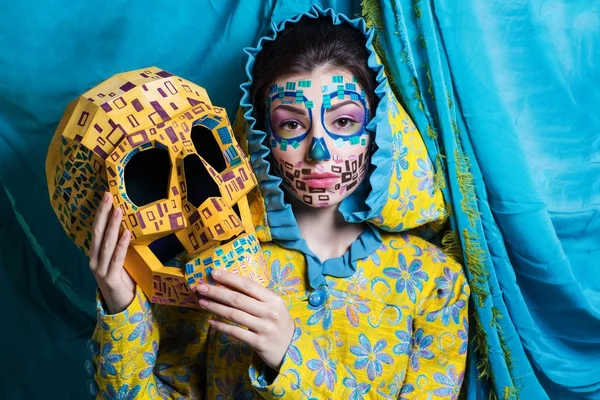 Woman with skull mask — Stock Photo, Image