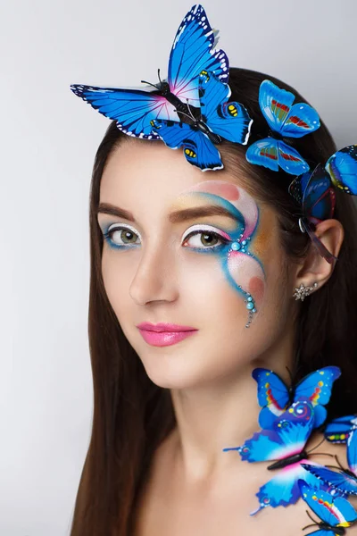 Blue butterflies make up — Stock Photo, Image