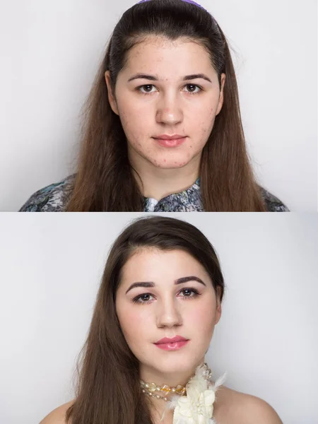 Before after make up — Stock Photo, Image