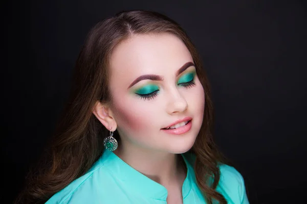 Femme vert maquillage — Photo