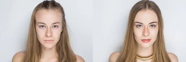 Before after make up — Stock Photo, Image