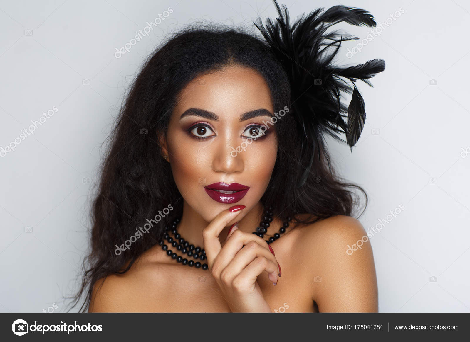 Dark Skin Girl With Purple Hair Woman Dark Skin Stock