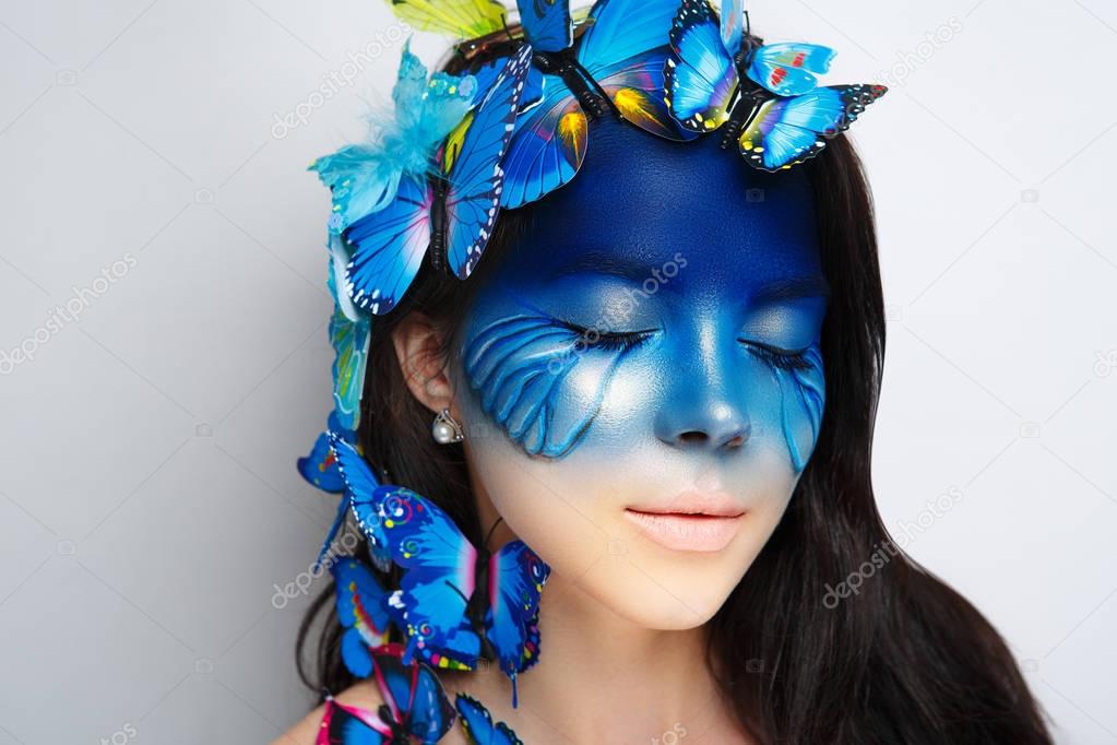 woman blue art face
