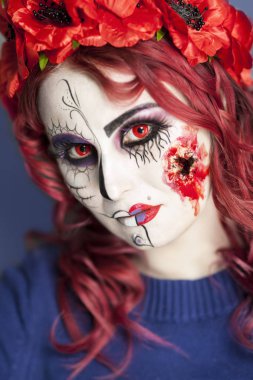 Yeni yaratıcı calavera insan kafatası bir gösterimidir. Dekoratif gün ölü Dia de los Muertos ve Roma Katolik tatil bütün ruhlar gün Meksika kutlama makyaj uygulanır