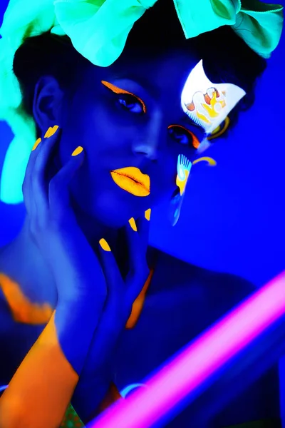 Neon Make Up Art Glowing Painting Stock Photo - Image of hallucination,  glowing: 55959542