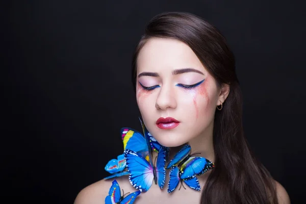 Mulher borboleta azul — Fotografia de Stock
