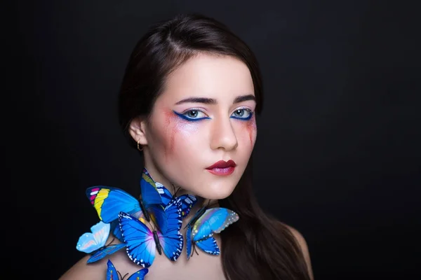 Жінка Синій метелик — стокове фото