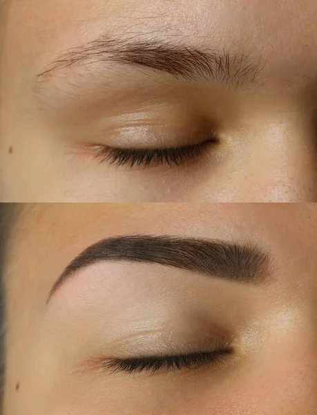 Eye brows before after — Stock Photo, Image