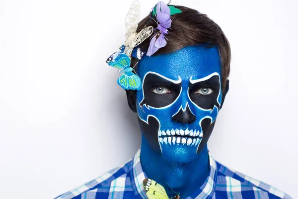 skull man with butterflies