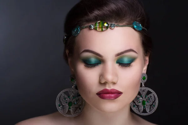 Woman green make up — Stock Photo, Image