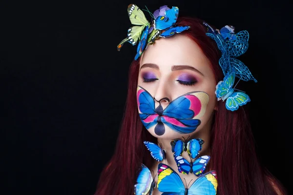 Mariposa arte maquillaje — Foto de Stock