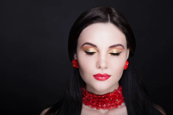 Mujer labios rojos — Foto de Stock