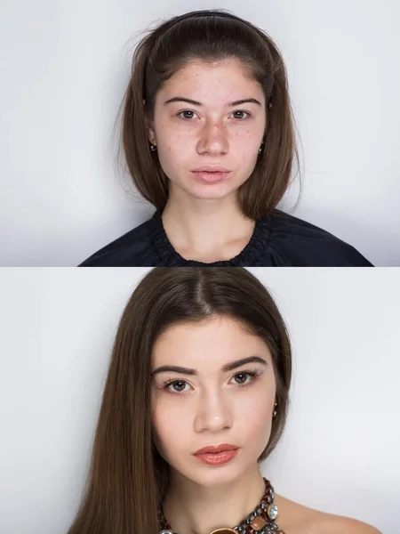 Przed po makijaż — Zdjęcie stockowe
