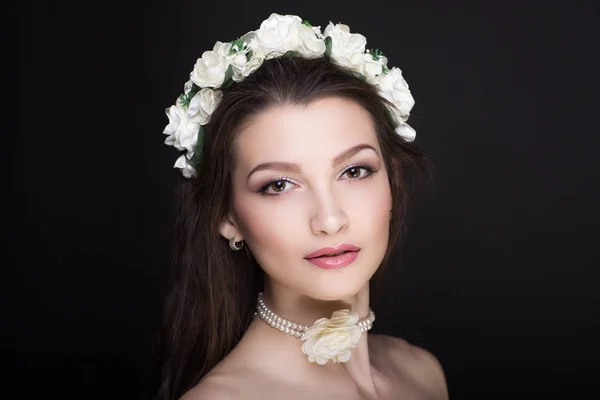 woman white flower wreath