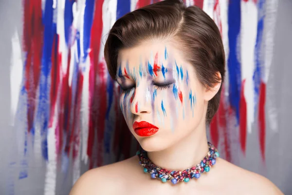 New creative make-up red blue lines — Stock Photo, Image