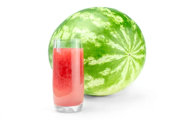 Zralý meloun a sklenici čerstvého džusu izolovaných na bílém pozadí Vystřižení — Stock fotografie