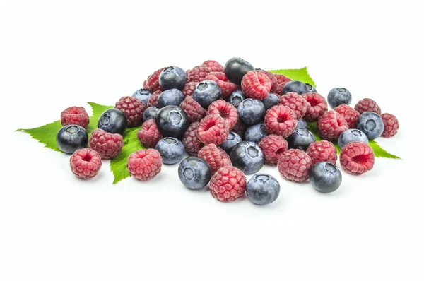 Blueberry, raspberry di latar belakang putih — Stok Foto