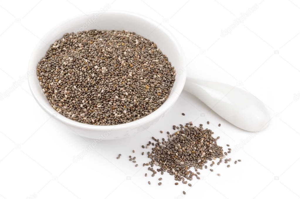 Chia seeds on a white background clipping path