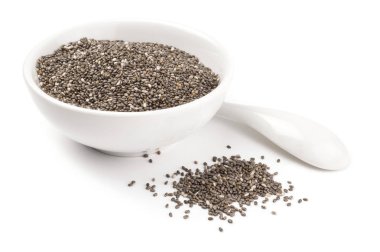 Bir beyaz arka plan kesme izole Organik Kuru chia tohum