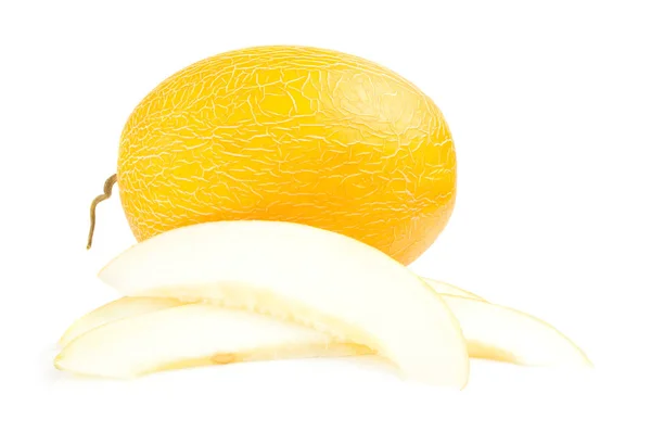 Dojrzały melon na białym tle na białe tło wyłącznik — Zdjęcie stockowe