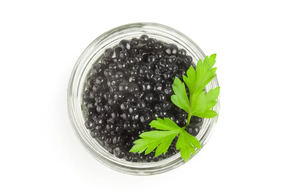 Caviar preto isolado em um fundo branco com caminho de recorte — Fotografia de Stock