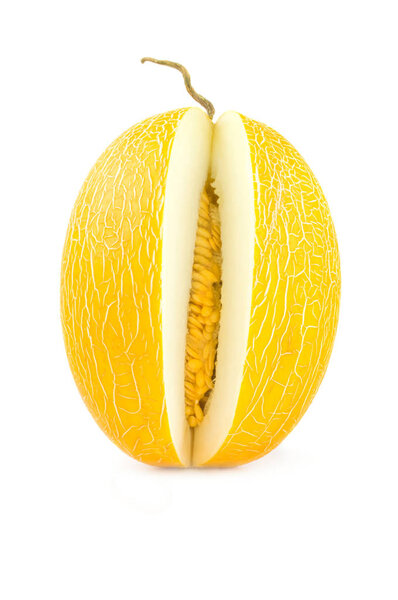 Yellow cantaloupe isolated on a white background cutout
