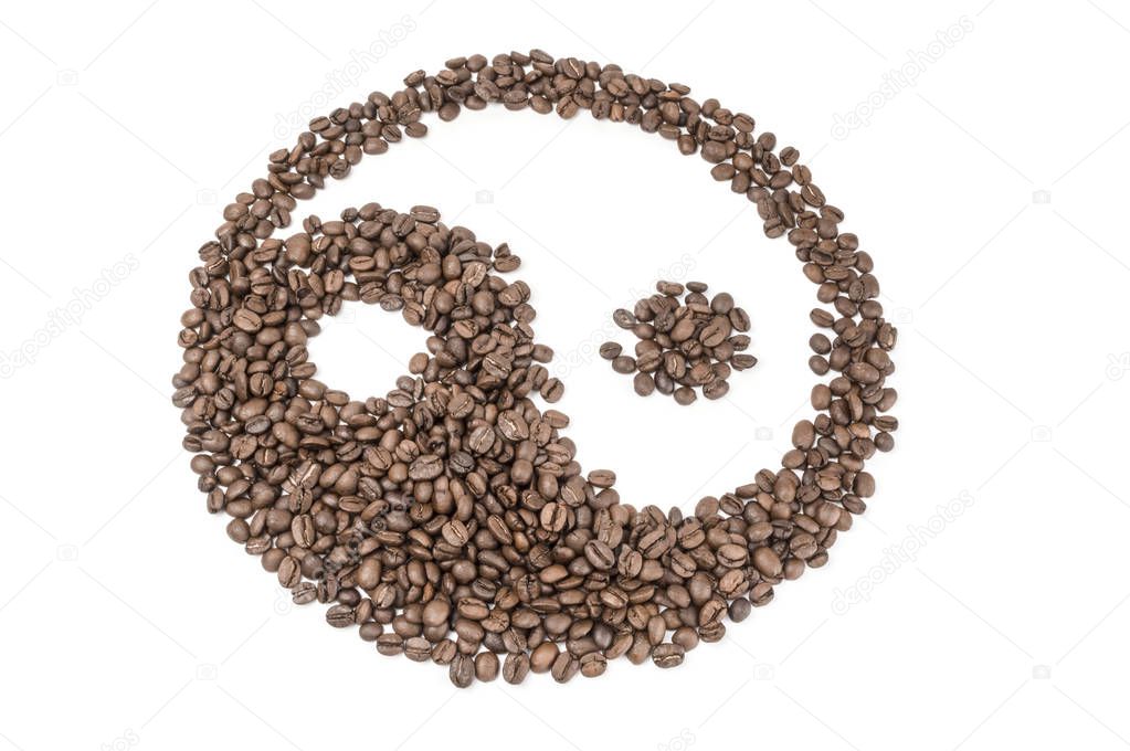 Closeup of coffee beans on a white background. Clipping path