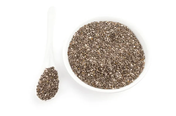 Sementes de chia de superalimento isoladas em um recorte de fundo branco — Fotografia de Stock