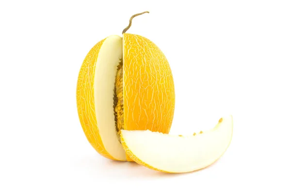 Melón amarillo aislado sobre un corte de fondo blanco — Foto de Stock