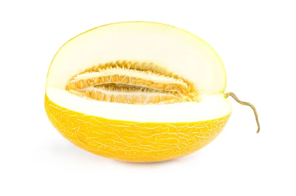 Melón amarillo aislado sobre un corte de fondo blanco —  Fotos de Stock