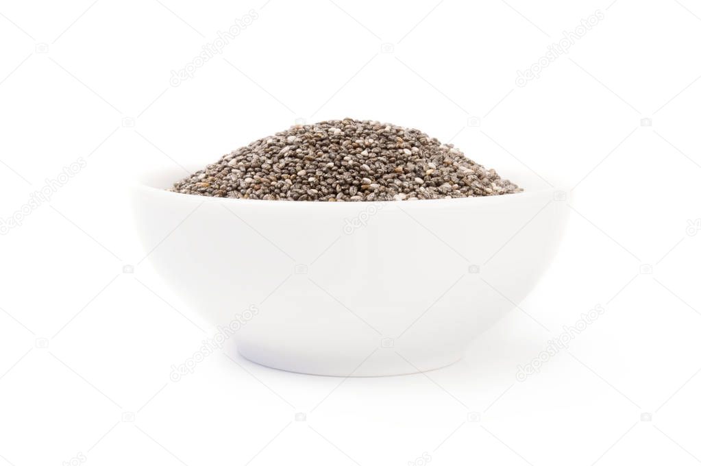 Pile of chia seeds isolated over a white background