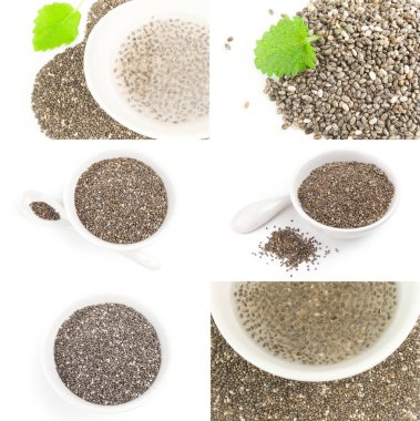 Chia tohum izole beyaz zemin üzerine kümesi