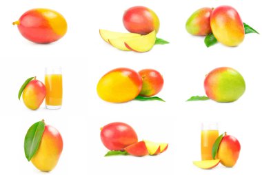 Beyaz bir arka plan üzerinde kırmızı mango kolaj