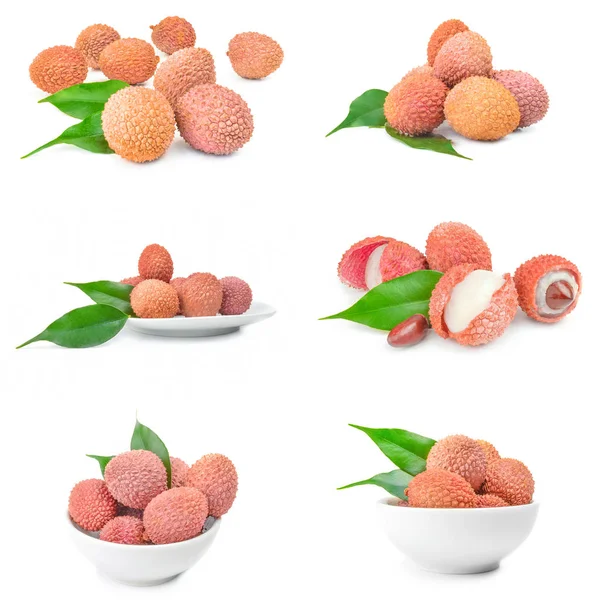 Collage of litchi isolated on a white background with clipping path — Stock Photo, Image