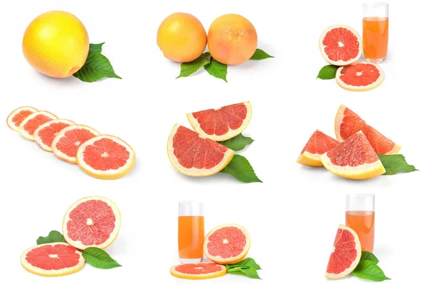 白色背景剪切路径上的一组柚子 — 图库照片