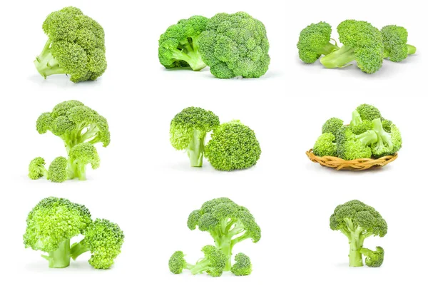 Collectie van verse hoofd van broccoli geïsoleerd op een witte achtergrond met uitknippad — Stockfoto