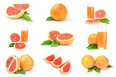 Beyaz arkaplanda izole edilmiş greyfurt seti