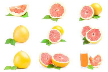 Tropikal meyve üzerinde beyaz bir kesme izole kümesi