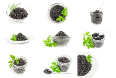 Bir beyaz arka plan kesme izole mersin balığı havyar kümesi