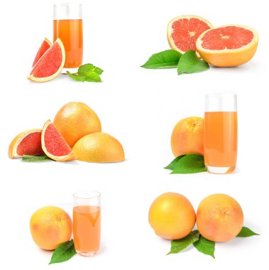 Beyaz arkaplanda izole edilmiş greyfurt seti
