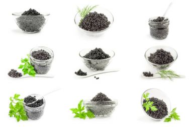 Arkaplanda siyah havyar kolajı