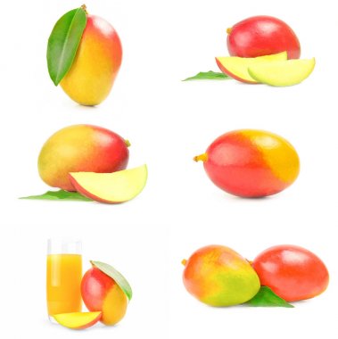 Beyaz izole kırmızı mango koleksiyonu
