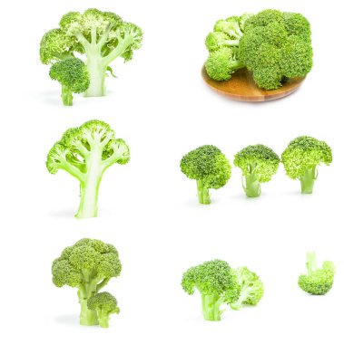 Taze brokoli yakın çekim beyaz arka plan üzerinde izole başkanı topluluğu