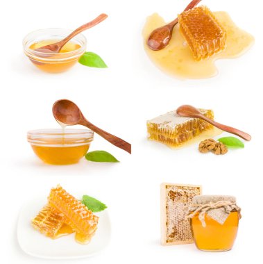 Beyaz arkaplanda izole edilmiş bir bal grubu