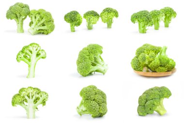 Kolaj üzerinde beyaz bir kesme izole brokoli eskrim